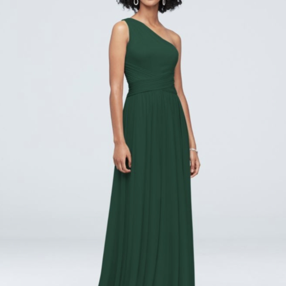 David's Bridal One-Shoulder Dress in Deep Green
